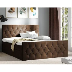 Mobilier1 Lit continental Baltimore 161, Double, Marron, Tissu, Disponible