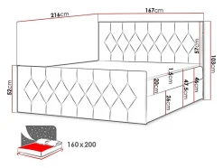 Mobilier1 Lit continental Baltimore 161, Double, Marron, Tissu, Disponible
