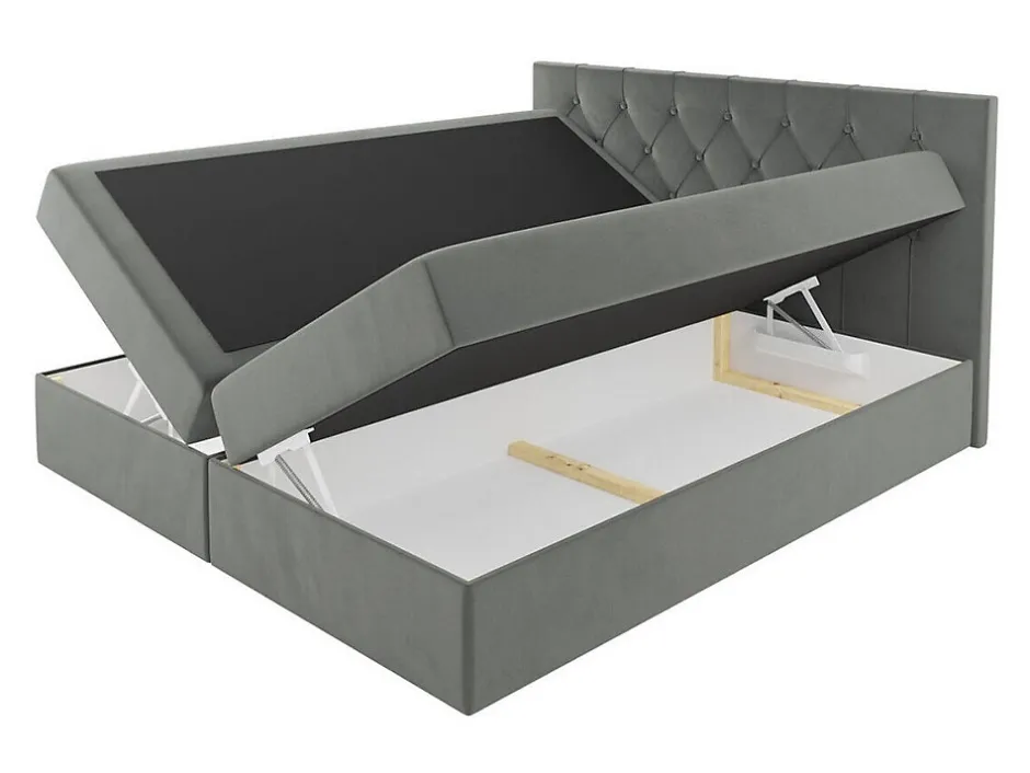 Mobilier1 Lit continental Baltimore 159, Double, Noir, Tissu, Disponible