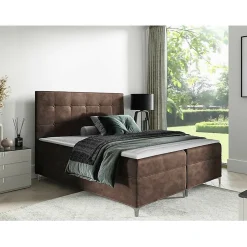 Mobilier1 Lit continental Baltimore 185, Double, Marron, Tissu, Disponible
