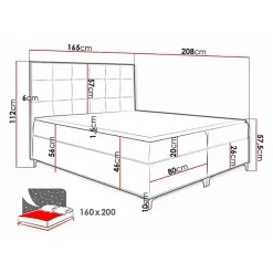 Mobilier1 Lit continental Baltimore 185, Double, Marron, Tissu, Disponible