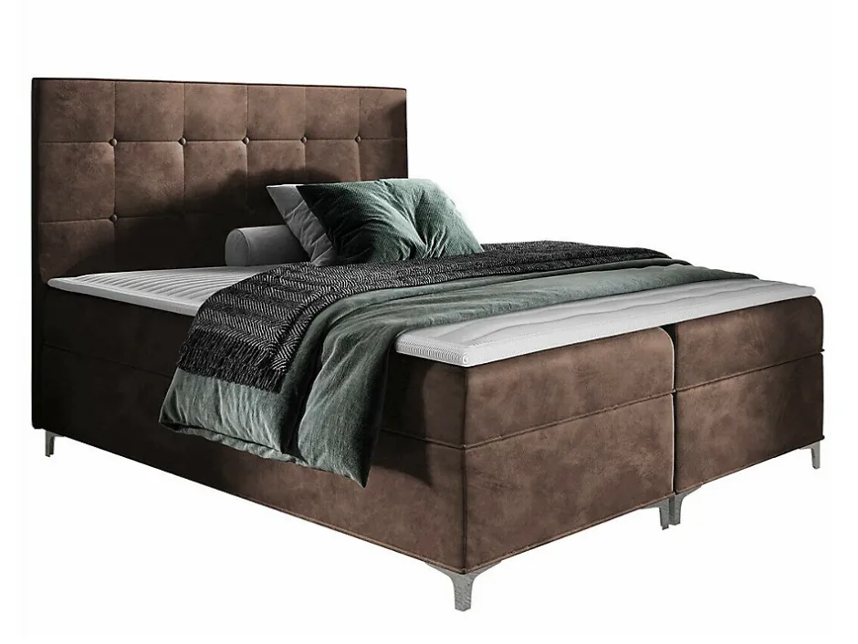 Mobilier1 Lit continental Baltimore 185, Double, Marron, Tissu, Disponible