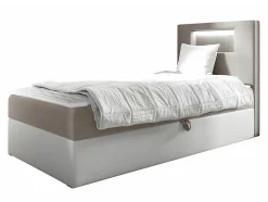 Mobilier1 Lit continental Baltimore 169, Unique, Brun clair, Faux cuir Sale