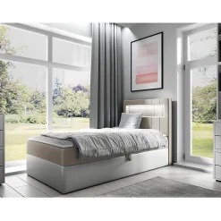 Mobilier1 Lit continental Baltimore 169, Unique, Brun clair, Faux cuir Sale