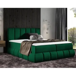 Mobilier1 Lit continental Baltimore 152, Double, Vert, Tissu, Disponible