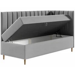 Mobilier1 Lit continental Baltimore 164, Unique, Gris, Faux cuir, Disponible