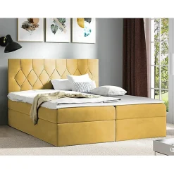 Mobilier1 Lit continental Baltimore 159, Double, Jaune, Tissu, Disponible New