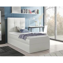 Mobilier1 Lit continental Baltimore 180, Unique, Blanc, Faux cuir, Disponible