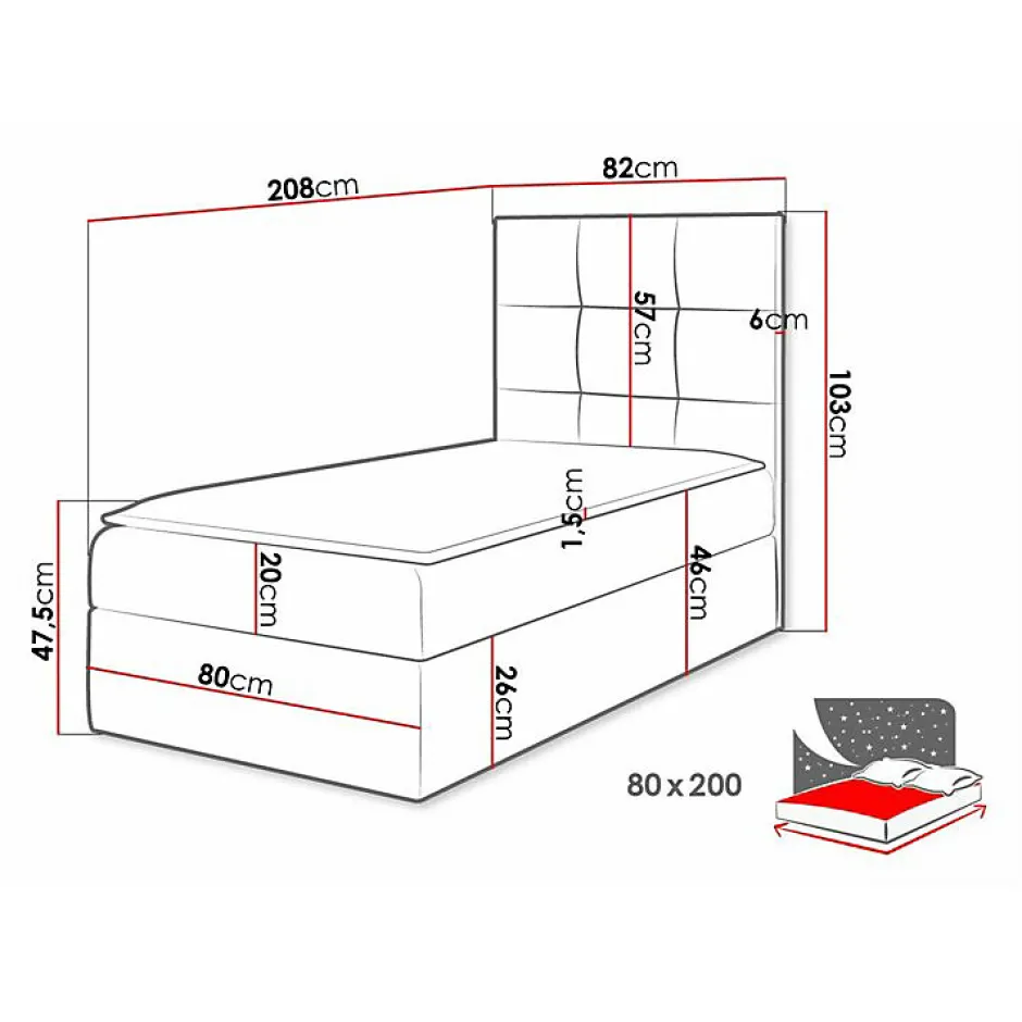 Mobilier1 Lit continental Baltimore 180, Unique, Blanc, Faux cuir, Disponible