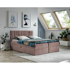 Mobilier1 Lit continental Baltimore 143, Double, Rose, Tissu, Disponible