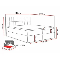 Mobilier1 Lit continental Baltimore 143, Double, Rose, Tissu, Disponible
