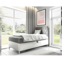 Mobilier1 Lit continental Baltimore 171, Unique, Gris, Faux cuir, Disponible Discount