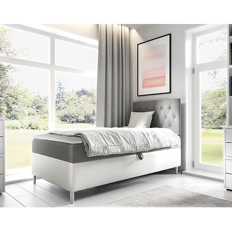 Mobilier1 Lit continental Baltimore 171, Unique, Gris, Faux cuir, Disponible Discount