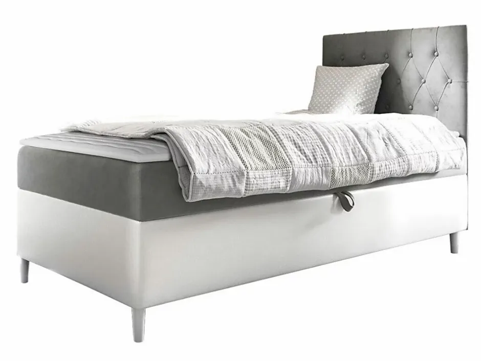 Mobilier1 Lit continental Baltimore 171, Unique, Gris, Faux cuir, Disponible Discount