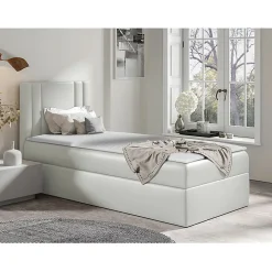 Mobilier1 Lit continental Baltimore 179, Unique, Brun clair, Faux cuir New
