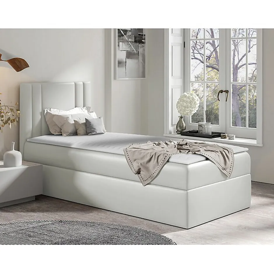 Mobilier1 Lit continental Baltimore 179, Unique, Brun clair, Faux cuir New