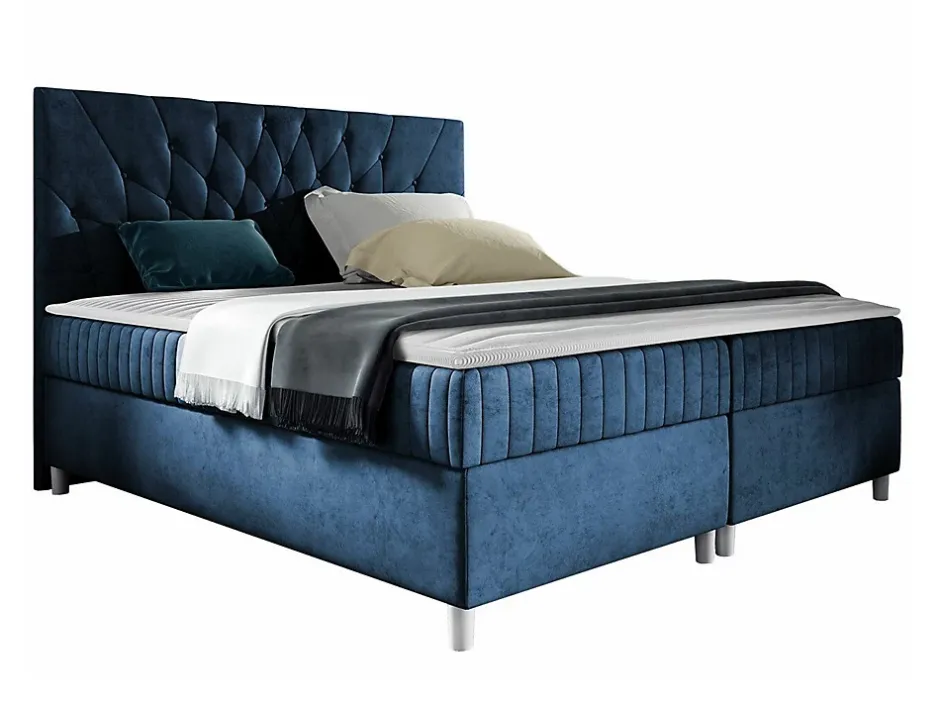 Mobilier1 Lit continental Baltimore 175, Double, Bleu, Tissu, Disponible Discount