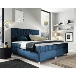 Mobilier1 Lit continental Baltimore 175, Double, Bleu, Tissu, Disponible Discount
