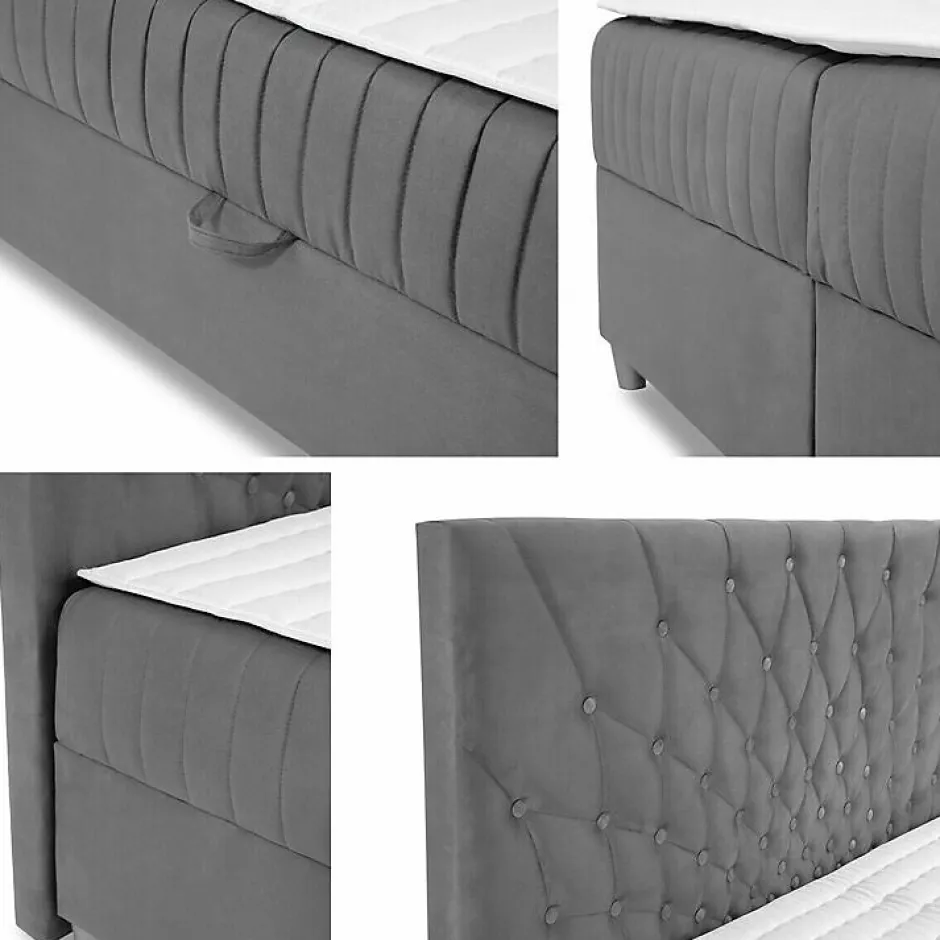 Mobilier1 Lit continental Baltimore 175, Double, Bleu, Tissu, Disponible Discount
