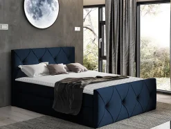 Mobilier1 Lit continental Baltimore 150, Double, Bleu, Tissu, Disponible