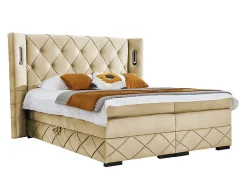 Mobilier1 Lit continental Baltimore 187, Double, Brun clair, Tissu, Disponible