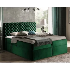 Mobilier1 Lit continental Baltimore 148, Double, Vert, Tissu, Disponible Clearance