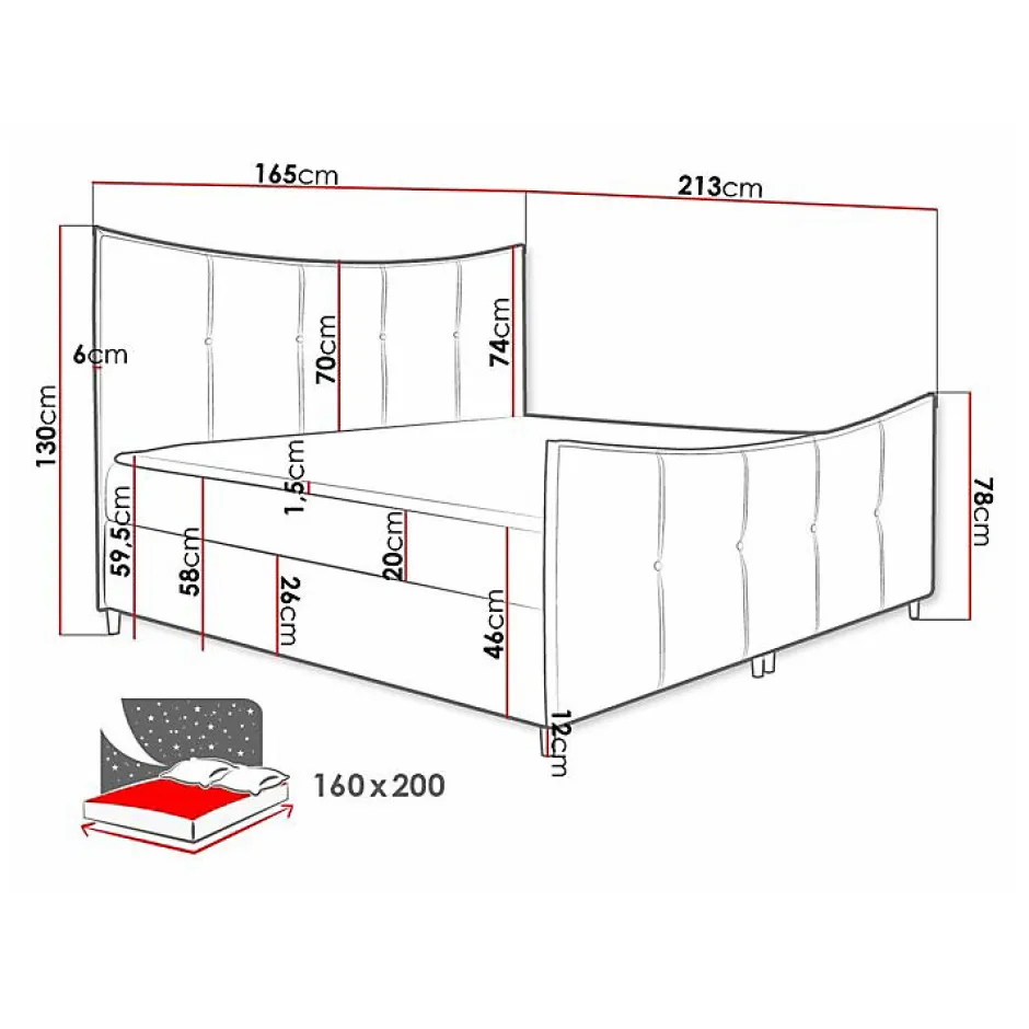 Mobilier1 Lit continental Baltimore 177, Double, Marron, Tissu, Disponible Discount