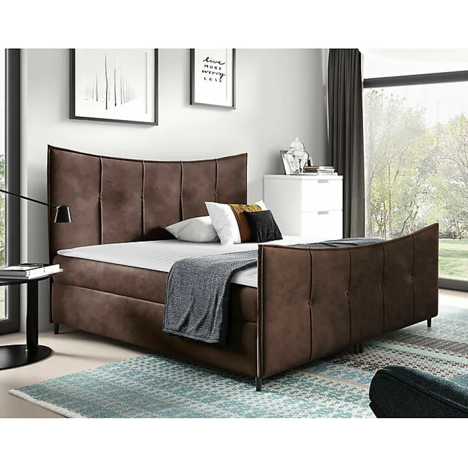 Mobilier1 Lit continental Baltimore 177, Double, Marron, Tissu, Disponible Discount