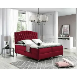 Mobilier1 Lit continental Baltimore 142, Double, Rouge, Tissu, Disponible Sale
