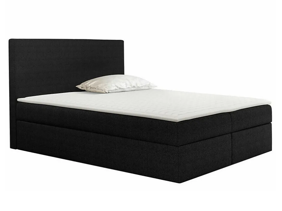 Mobilier1 Lit continental Baltimore 163, Double, Noir, Tissu, Disponible