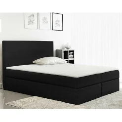 Mobilier1 Lit continental Baltimore 163, Double, Noir, Tissu, Disponible
