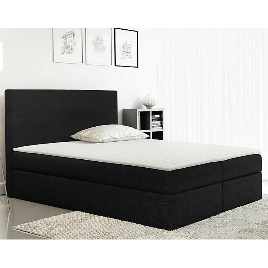 Mobilier1 Lit continental Baltimore 163, Double, Noir, Tissu, Disponible