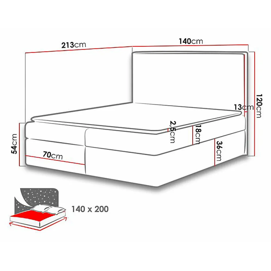 Mobilier1 Lit continental Baltimore 163, Double, Noir, Tissu, Disponible