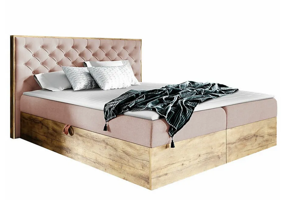 Mobilier1 Lit continental Baltimore 182, Unique, Rose, Tissu, Disponible