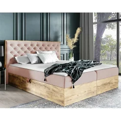 Mobilier1 Lit continental Baltimore 182, Unique, Rose, Tissu, Disponible