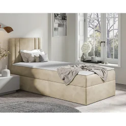 Mobilier1 Lit continental Baltimore 179, Unique, Brun clair, Tissu, Disponible