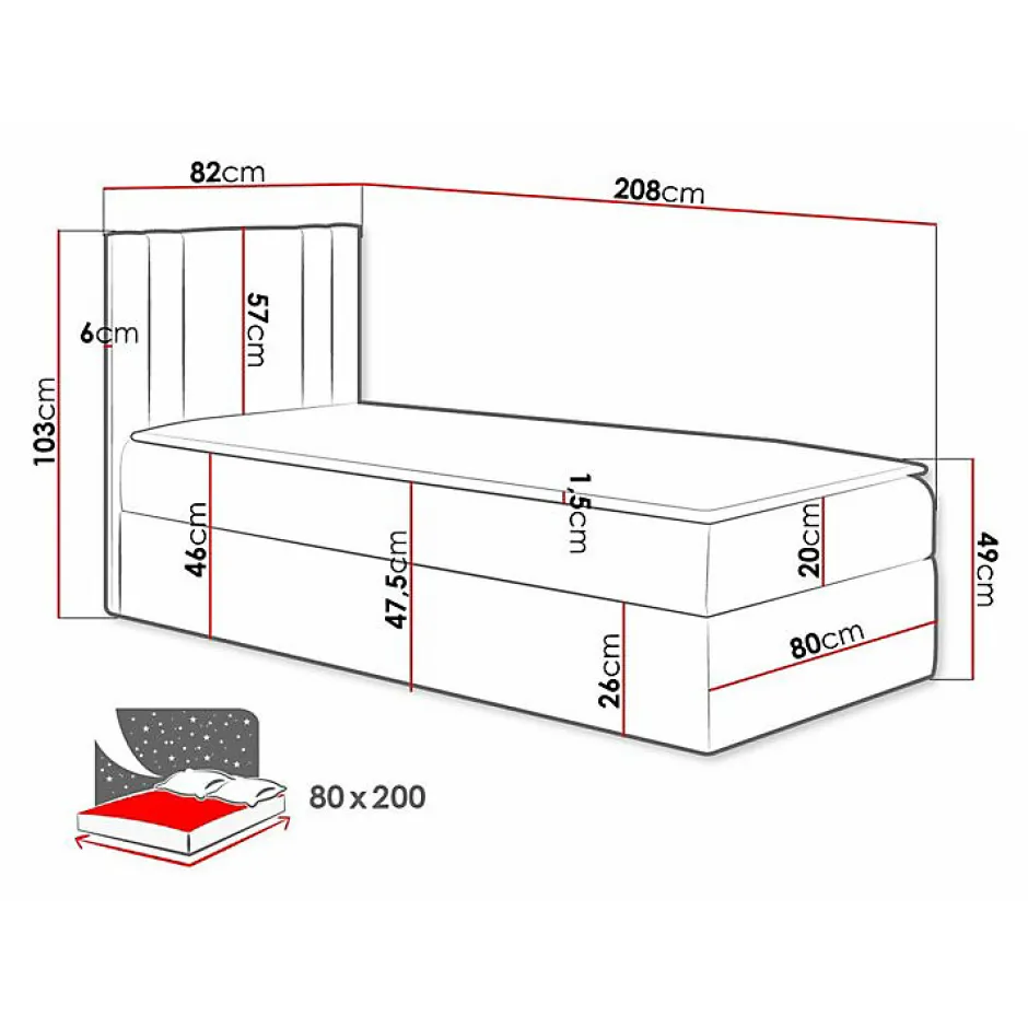 Mobilier1 Lit continental Baltimore 179, Unique, Brun clair, Tissu, Disponible