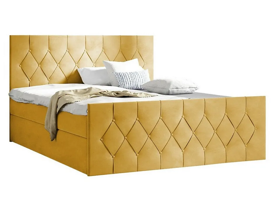 Mobilier1 Lit continental Baltimore 161, Unique, Jaune, Tissu, Disponible