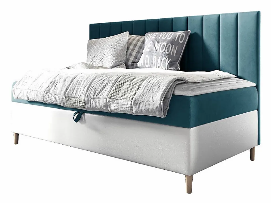 Mobilier1 Lit continental Baltimore 165, Unique, Turquoise, Faux cuir