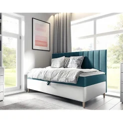 Mobilier1 Lit continental Baltimore 165, Unique, Turquoise, Faux cuir