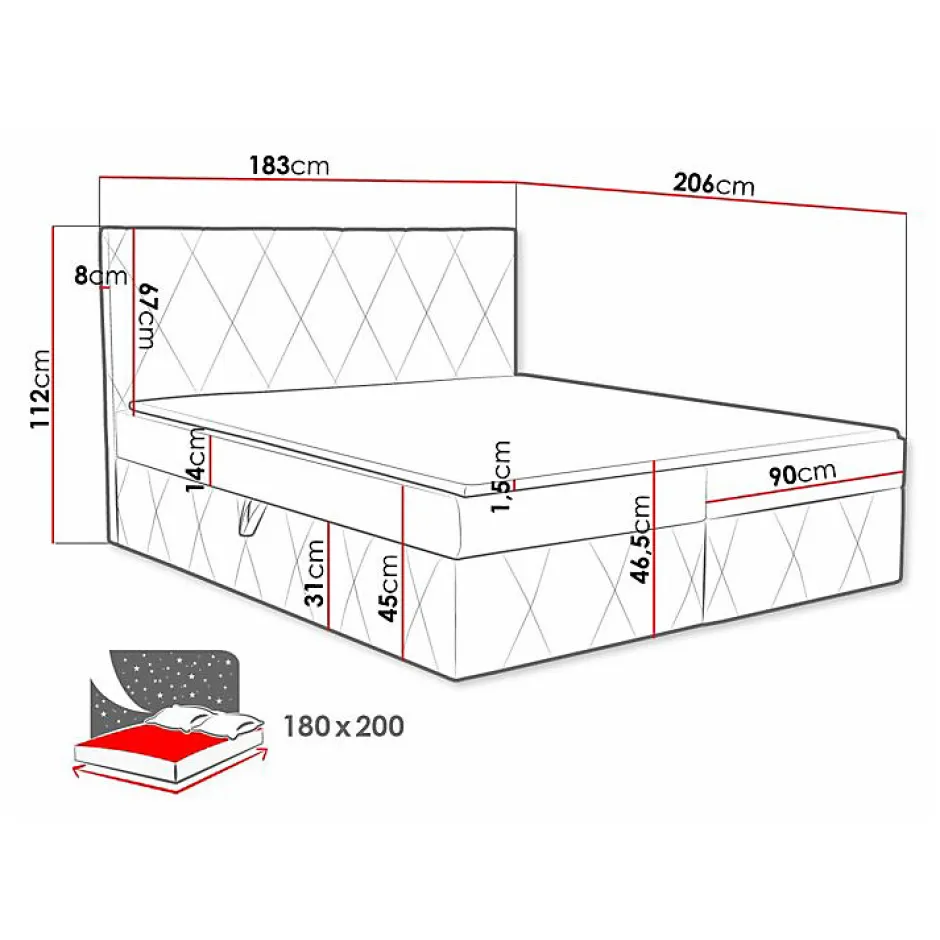 Mobilier1 Lit continental Comfivo 225, Double, Gris, Tissu, Disponible