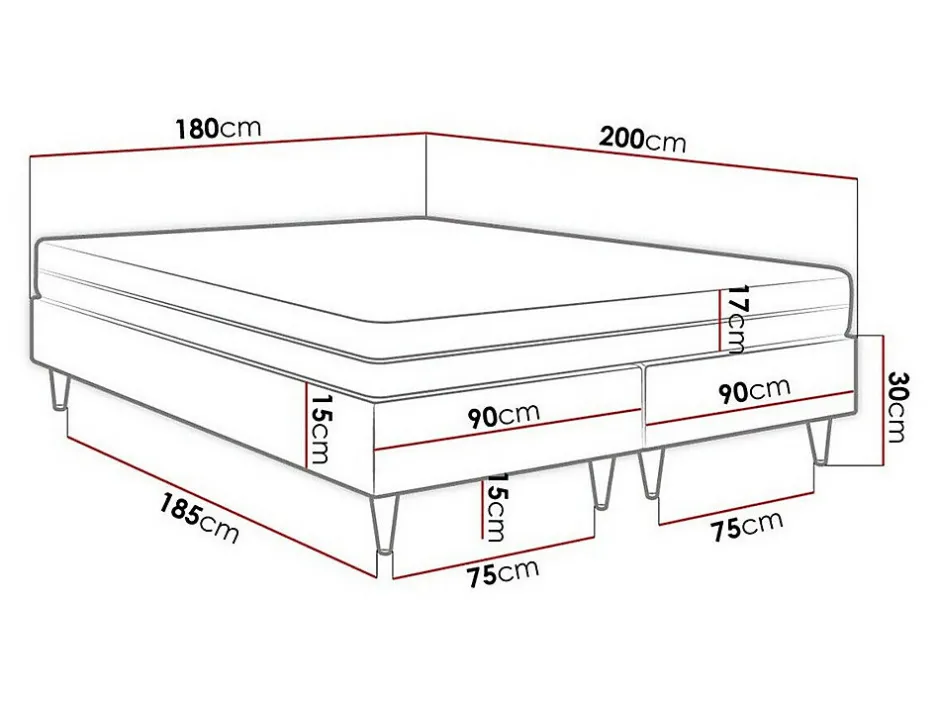 Mobilier1 Lit continental Logan 109, Double, Gris, Tissu, Disponible