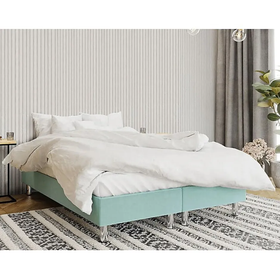 Mobilier1 Lit continental Logan 101, Double, Turquoise, Tissu, Disponible