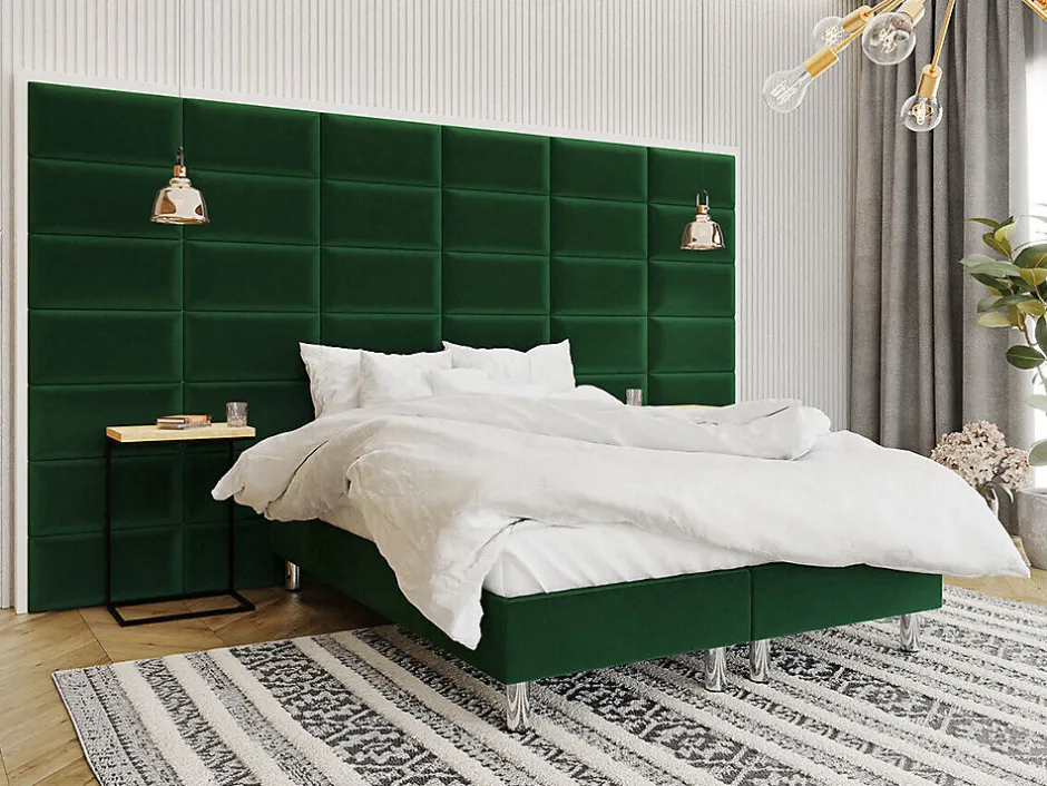 Mobilier1 Lit continental Logan 101, Double, Vert, Tissu, Disponible