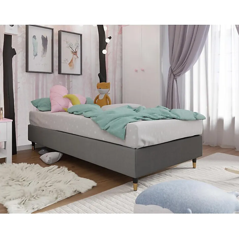Mobilier1 Lit continental Logan 108, Unique, Gris, Tissu, Disponible Sale