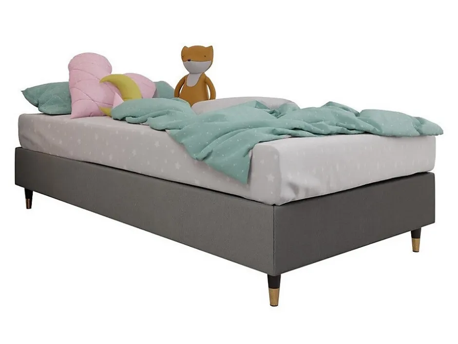 Mobilier1 Lit continental Logan 108, Unique, Gris, Tissu, Disponible Sale