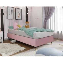 Mobilier1 Lit continental Logan 108, Unique, Rose, Tissu, Disponible