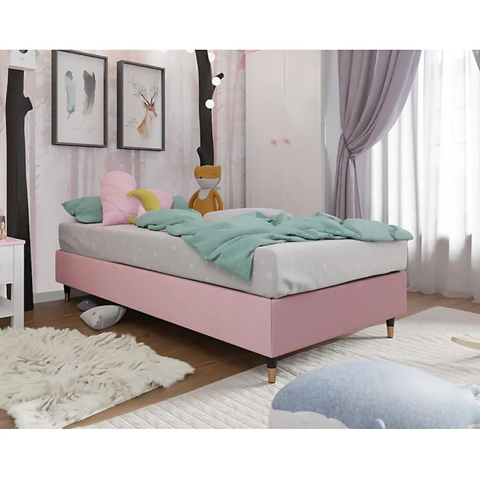 Mobilier1 Lit continental Logan 108, Unique, Rose, Tissu, Disponible