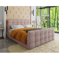 Mobilier1 Lit continental Memphis 113, Double, Rose, Tissu, Disponible Hot