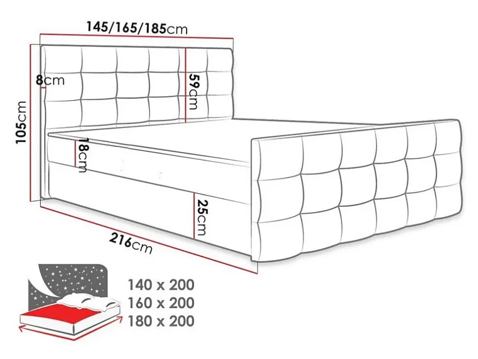 Mobilier1 Lit continental Memphis 113, Double, Rose, Tissu, Disponible Hot